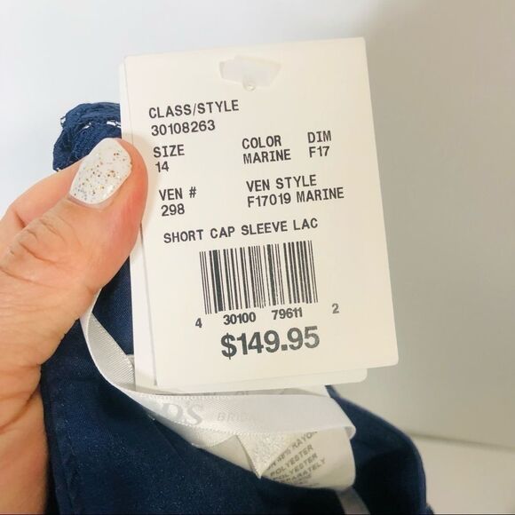 David’s Bridal Blue Marine Cap Sleeve Lace Dress Mother of the Bride - Picture 11 of 11